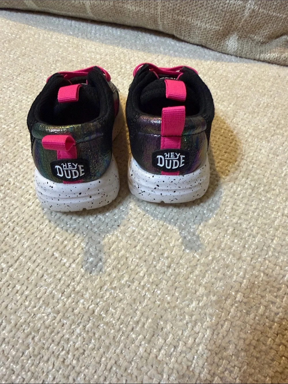 Hey Dude Kids Black Sneakers with Bright Pink Details